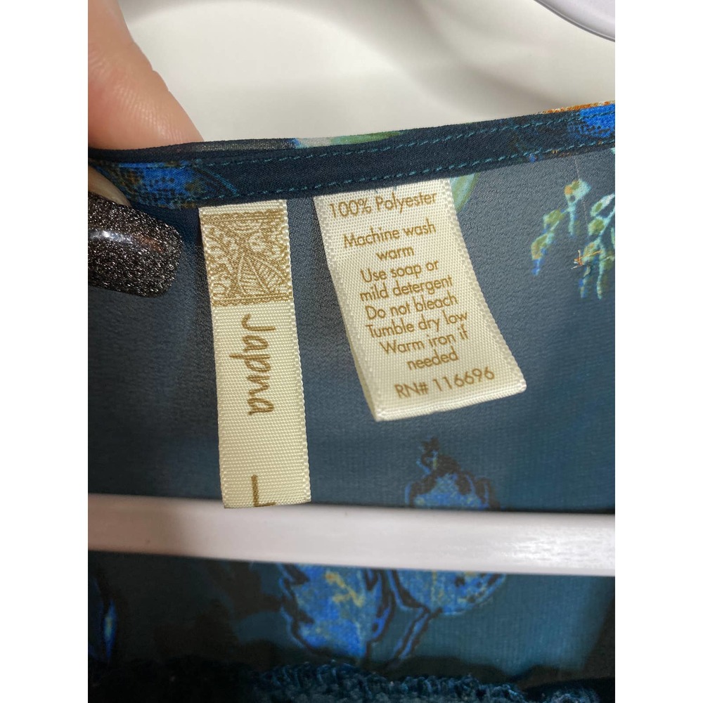 Japna Navy Floral Summer Sheer Ruffle Romper Size L Large V Neck Blue Green - Picture 6 of 10